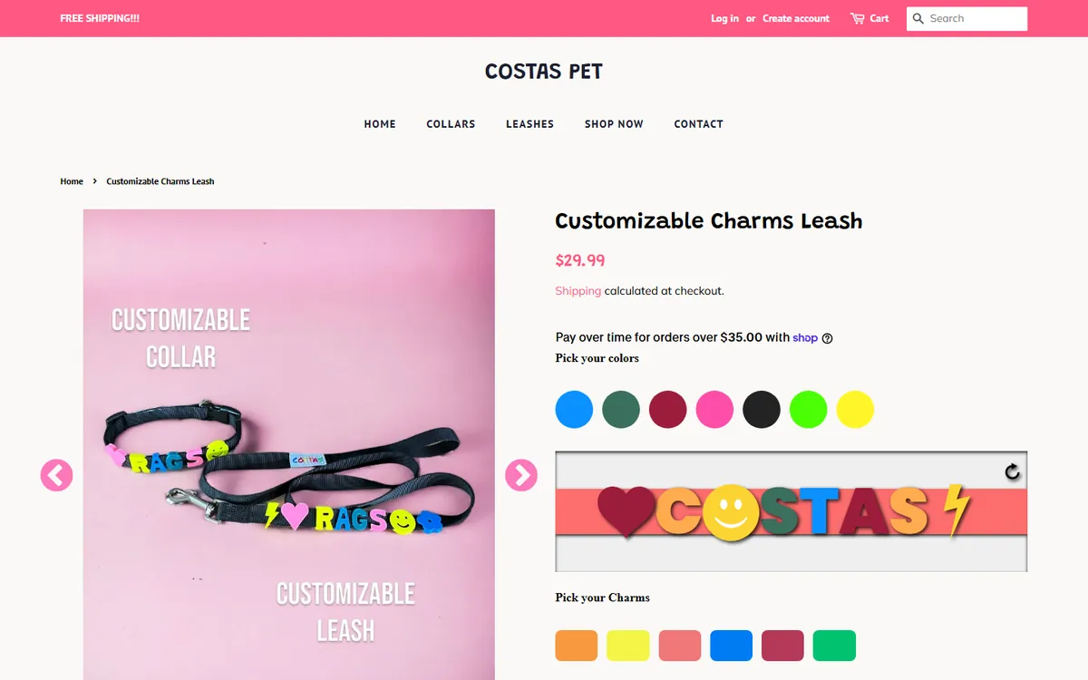 Costas Pet charm leash builder